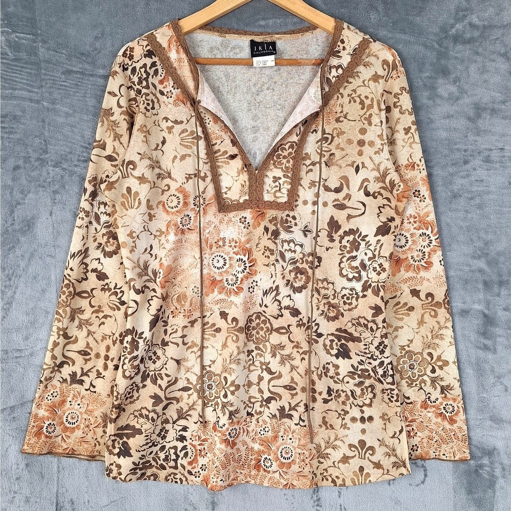 Vintage Womens Top Large Boho‎ Y2K Peasant Festival Crochet Floral Retro Hippie